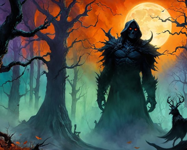 Ominous Figure in a Misty Forest at Twilight