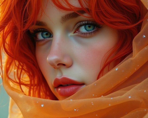 Close-Up Portrait of a Woman with Green Eyes and Red Hair