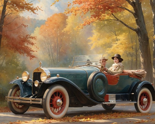 1920s Vintage Automobile Amidst Autumn Foliage