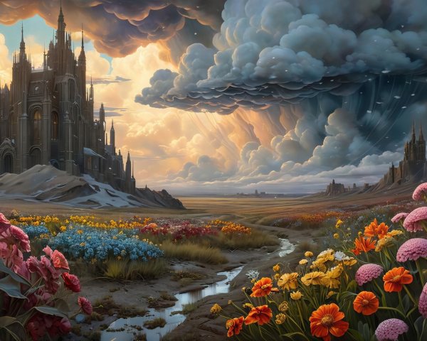 Hyperrealistic Painting of a Gothic Castle Landscape