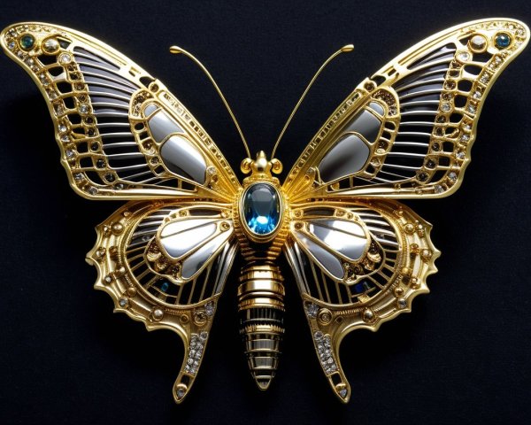 Intricately Designed Butterfly Brooch with Gemstones