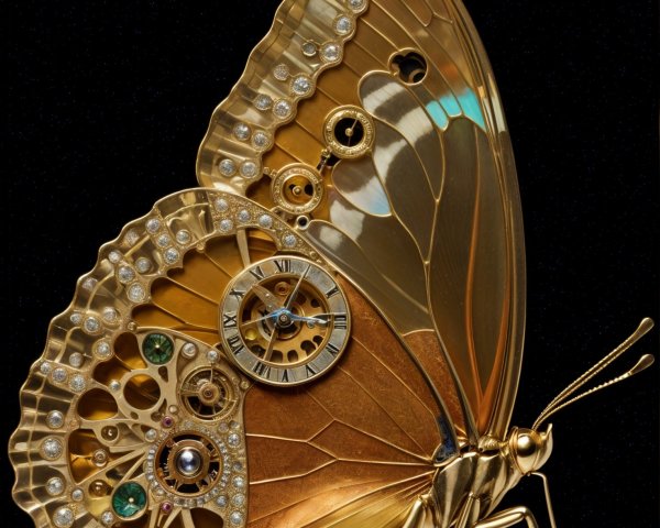 Butterfly with Golden Body and Jewel-Adorned Wings
