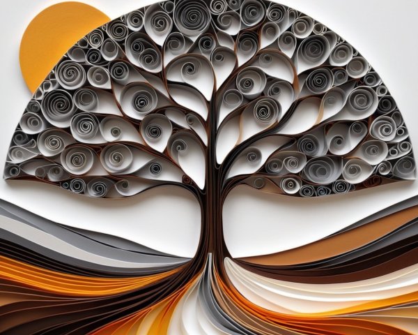 Intricate Quilled Paper Artwork of a Tree and Landscape