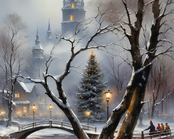 Winter Wonderland Watercolor of a Snowy Landscape