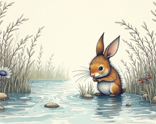 Rabbit by Tranquil Pond Surrounded by Nature