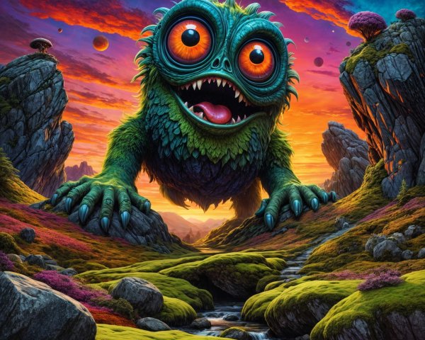 Vibrant Creature in Surreal Colorful Landscape Scene