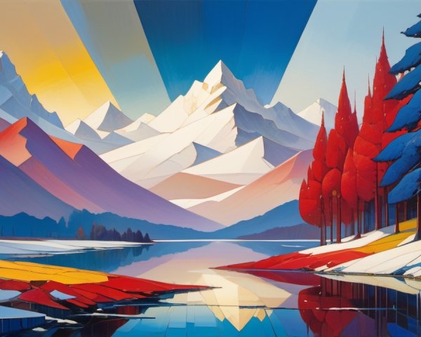 Vibrant Autumn Landscape with Majestic Mountains and Lake
