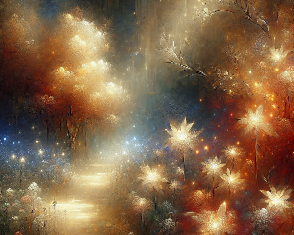 Dreamlike Landscape with Ethereal Glowing Flowers