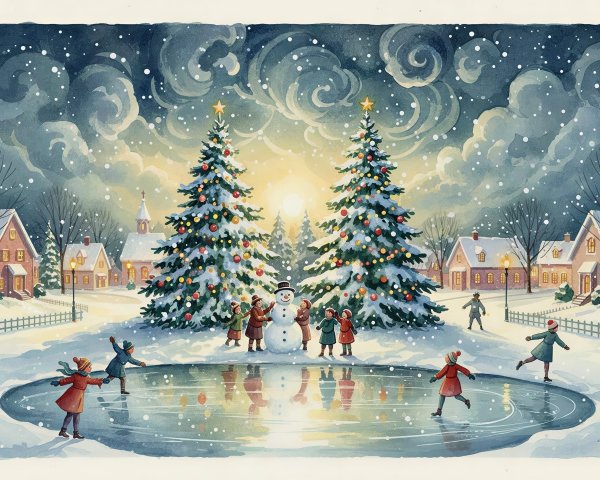 Winter Festivities with Children and a Frozen Pond