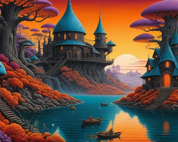 Whimsical Landscape with Enchanting Houses and Mushrooms