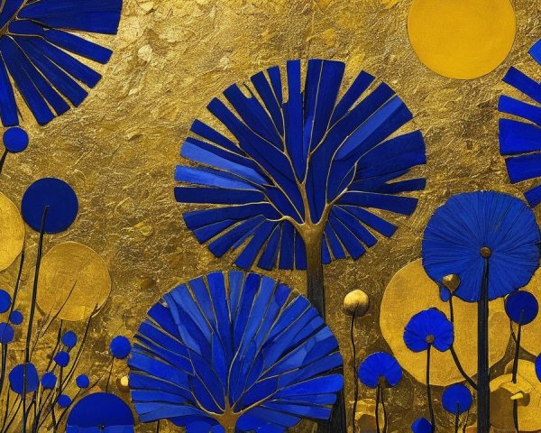Abstract Garden of Vibrant Flowers on Gold Background