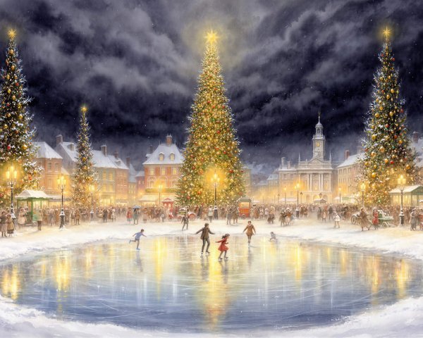 Grand Christmas Celebration in European Town Square