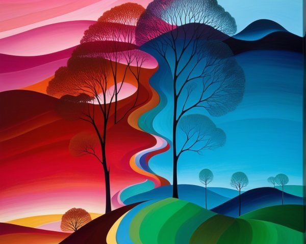 Surreal Landscape with Bold Waves of Color