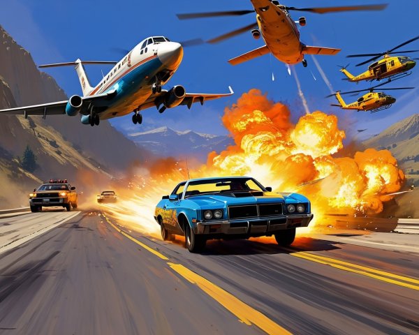 Dramatic Chase Scene on Winding Mountain Road