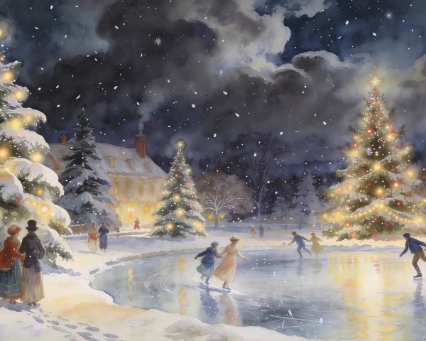 Whimsical Winter Scene with Snow and Warm Lights