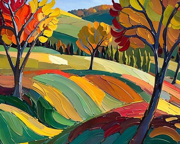 Vibrant Autumn Landscape with Colorful Rolling Hills