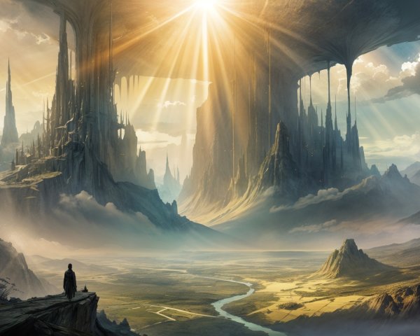 Fantasy Landscape with Towering Spires and Valleys