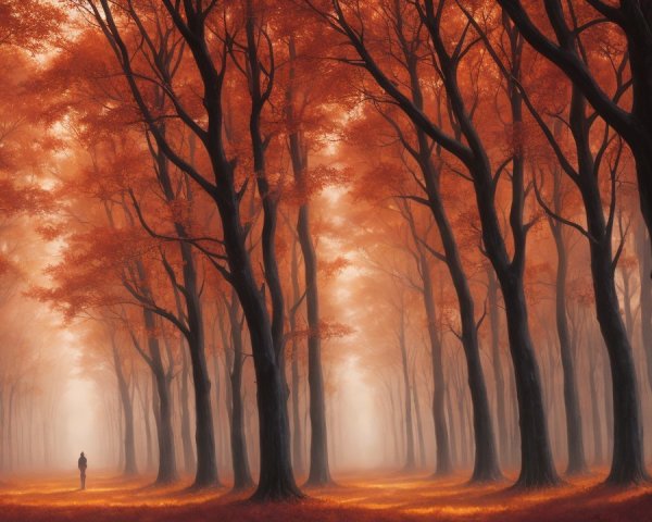 Solitary Figure in Mystical Forest Pathway Scene