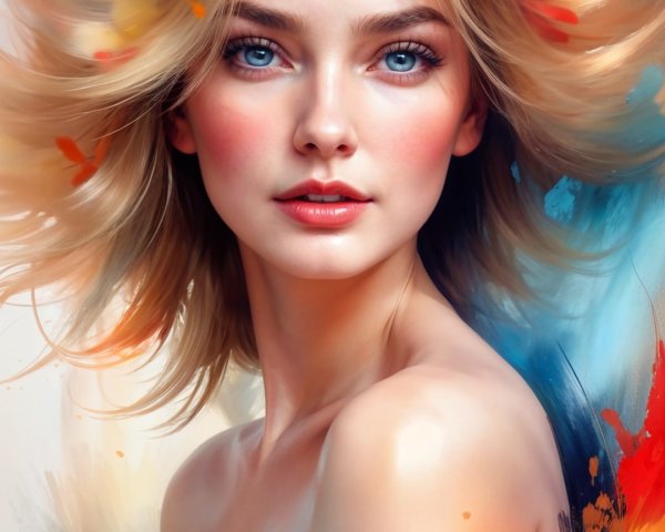 Portrait of a Woman with Blonde Hair and Colorful Background