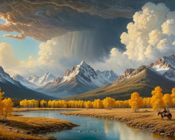 Majestic mountains and vibrant autumn landscape scene