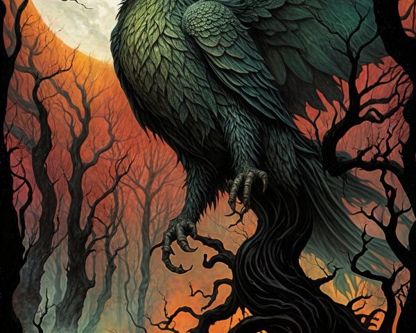 Majestic Phoenix in a Mystical Forest Setting