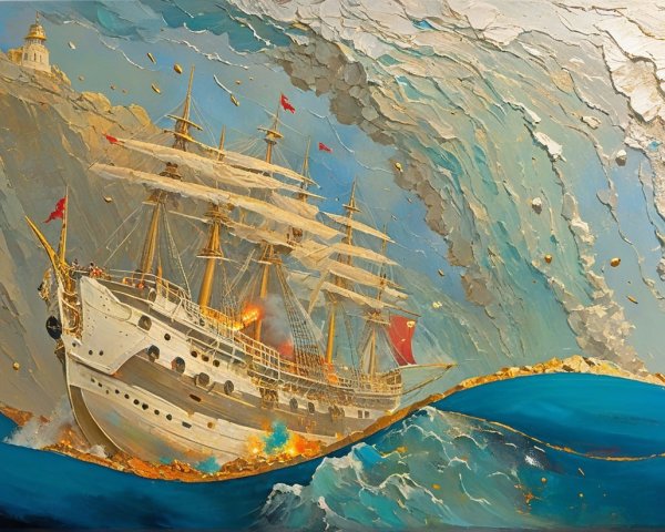 Majestic Tall Ship Navigating Turbulent Ocean Waves