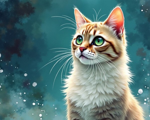 Golden Tabby Cat in Whimsical Cosmic Background