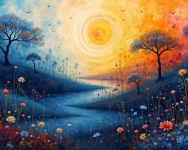 Vibrant Landscape Transitioning from Day to Dusk