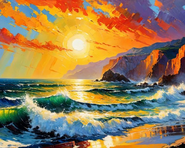 Vibrant Seascape at Sunset with Dramatic Colors