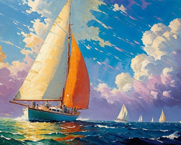 Vibrant Sailing Scene with Boats on Blue Sea