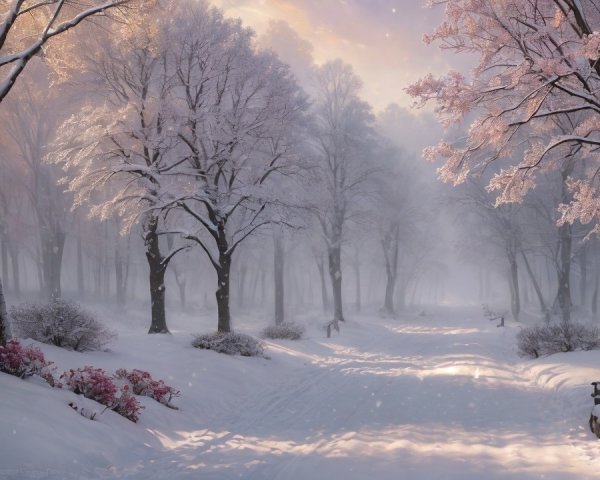 Serene Winter Landscape with Snow-Covered Trees