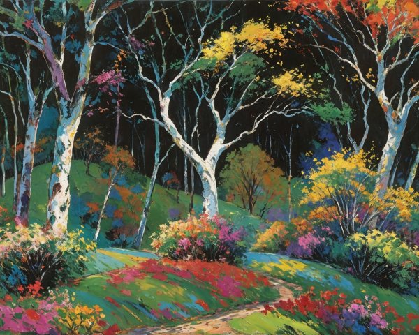 Vibrant Forest Landscape with Colorful Undergrowth