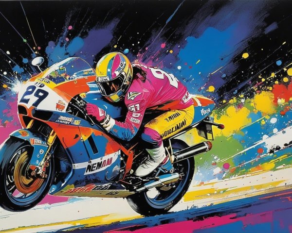 Dynamic Illustration of a Motorcyclist in Action