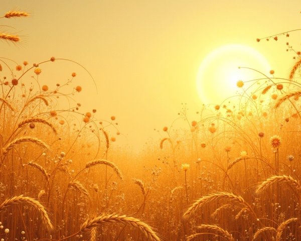 Golden Wheat Field Under a Warm Orange Sky