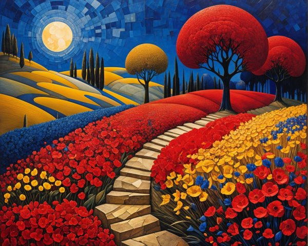 Vibrant Abstract Landscape with Colorful Elements