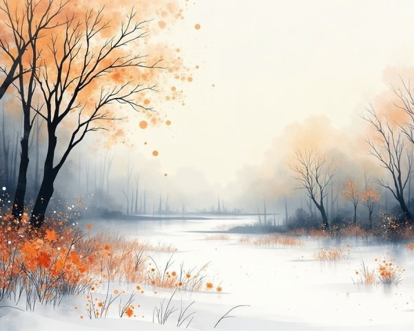 Serene Winter Landscape with Leafless Trees and River