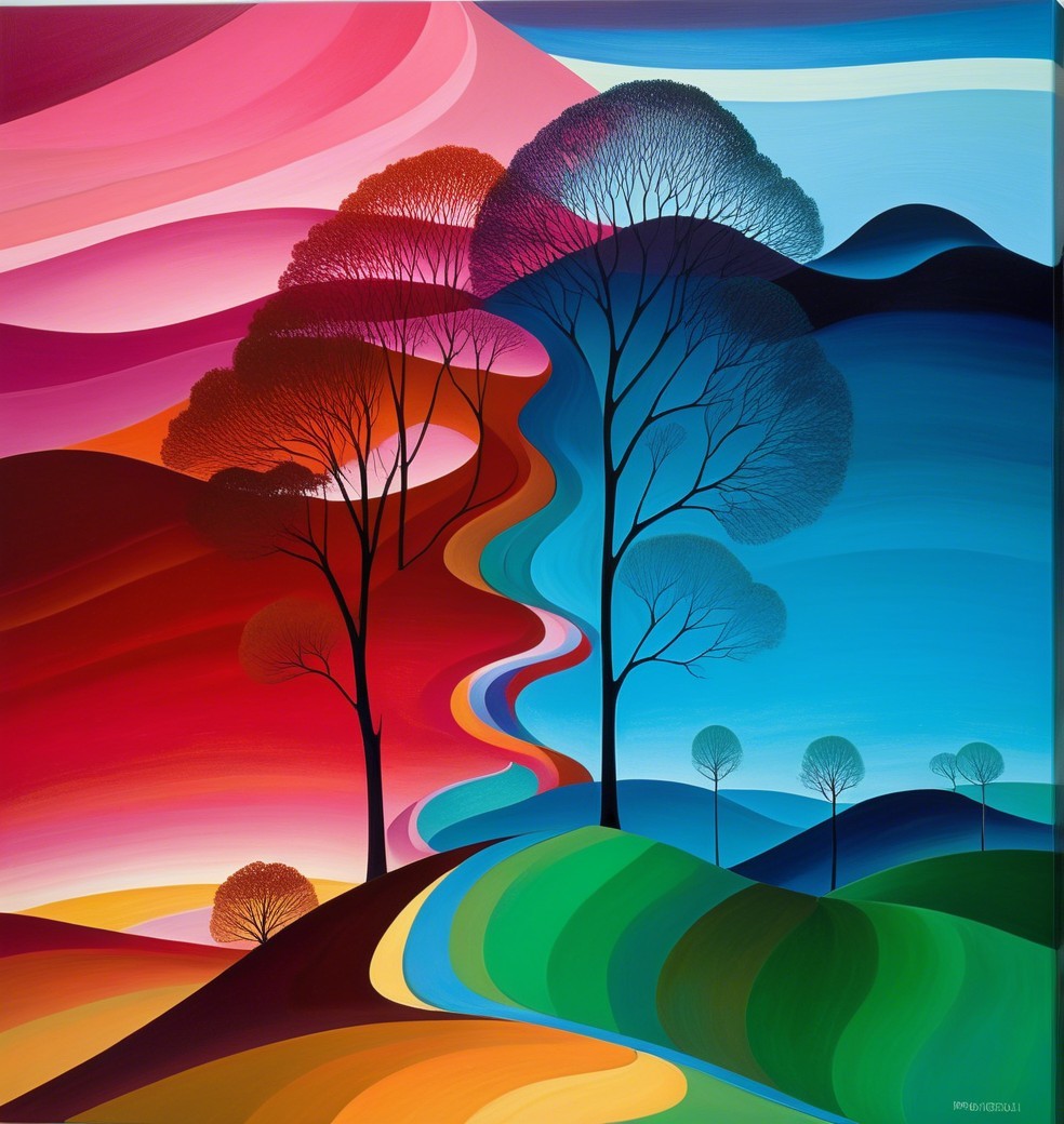 Surreal Landscape with Bold Waves of Color