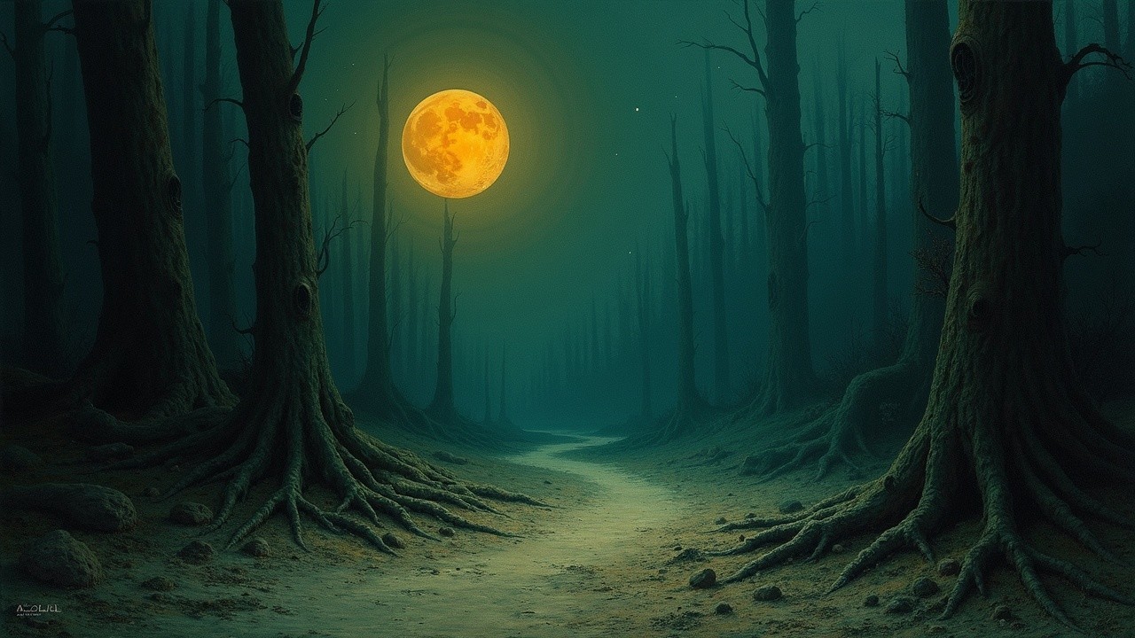 Mystical Night Forest with Luminous Moonlight