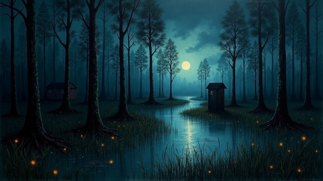 Serene Night Scene in a Tranquil Forest Setting