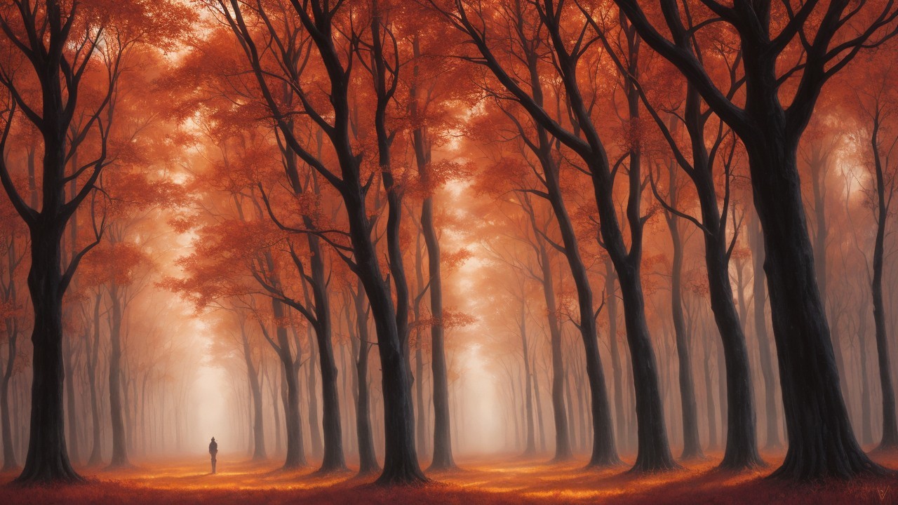 Solitary Figure in Mystical Forest Pathway Scene