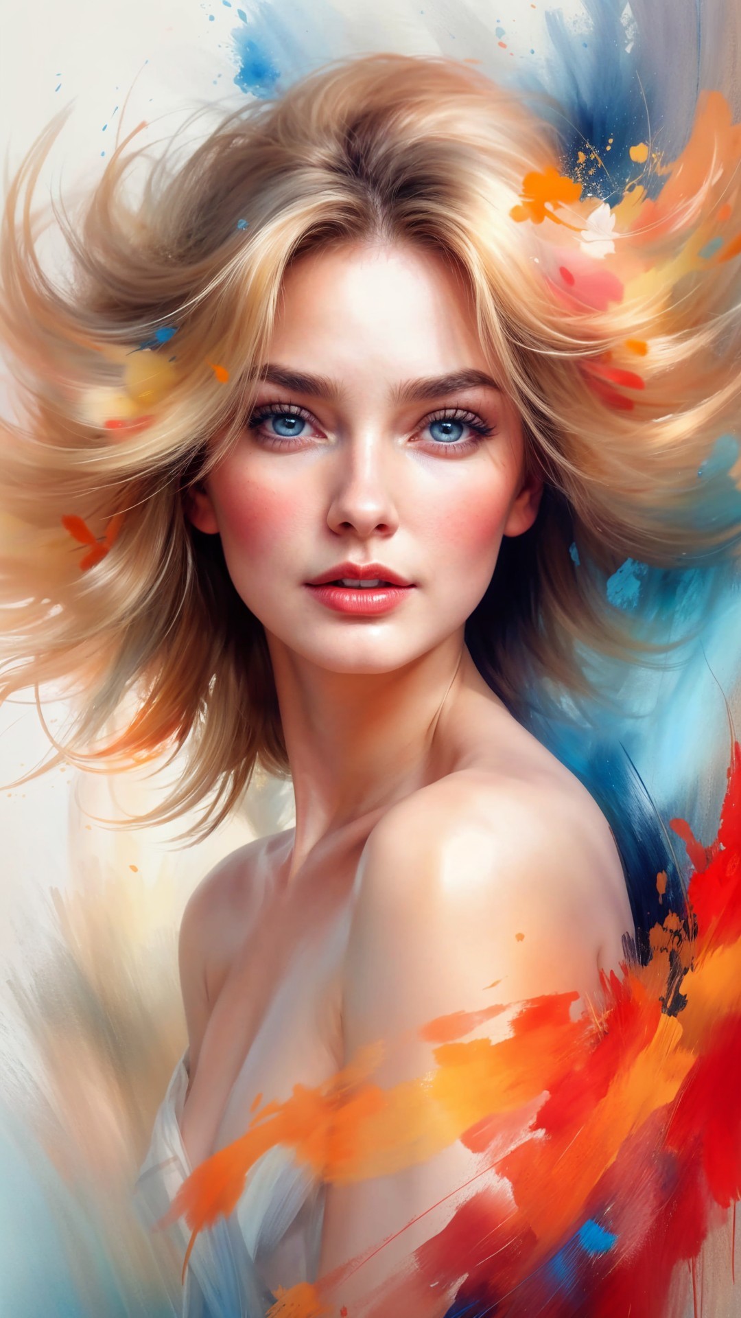 Portrait of a Woman with Blonde Hair and Colorful Background