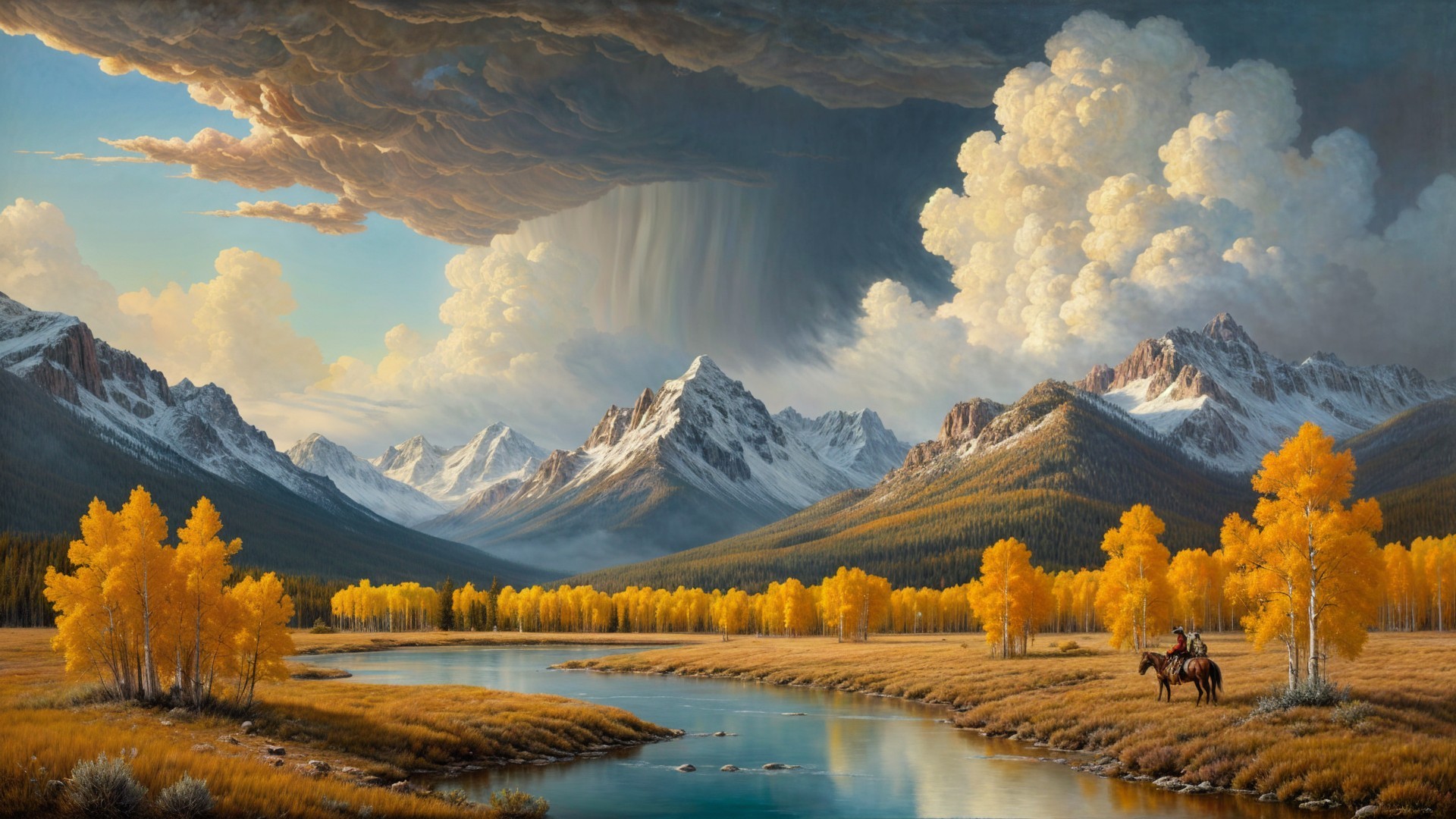 Majestic mountains and vibrant autumn landscape scene