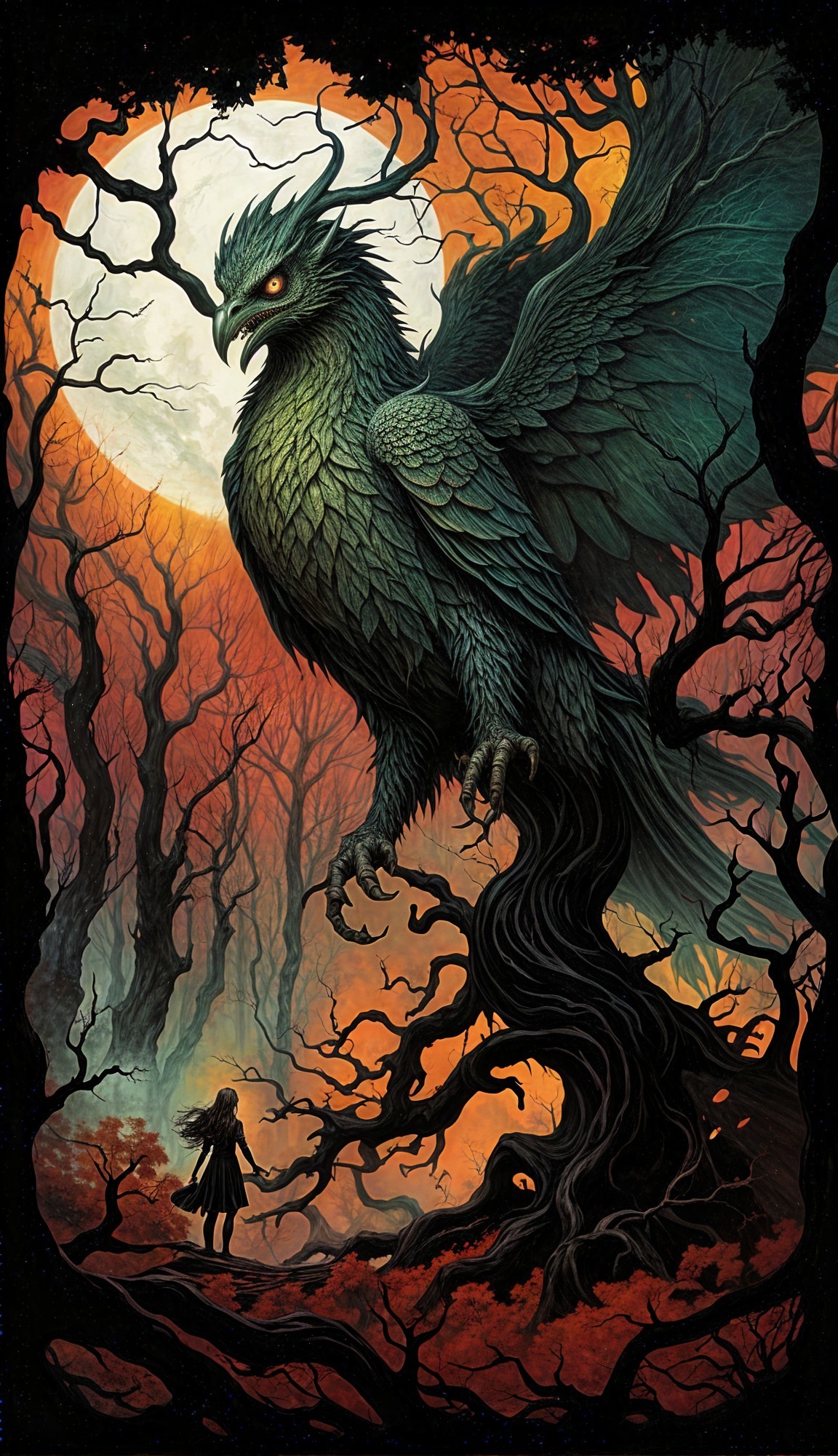 Majestic Phoenix in a Mystical Forest Setting