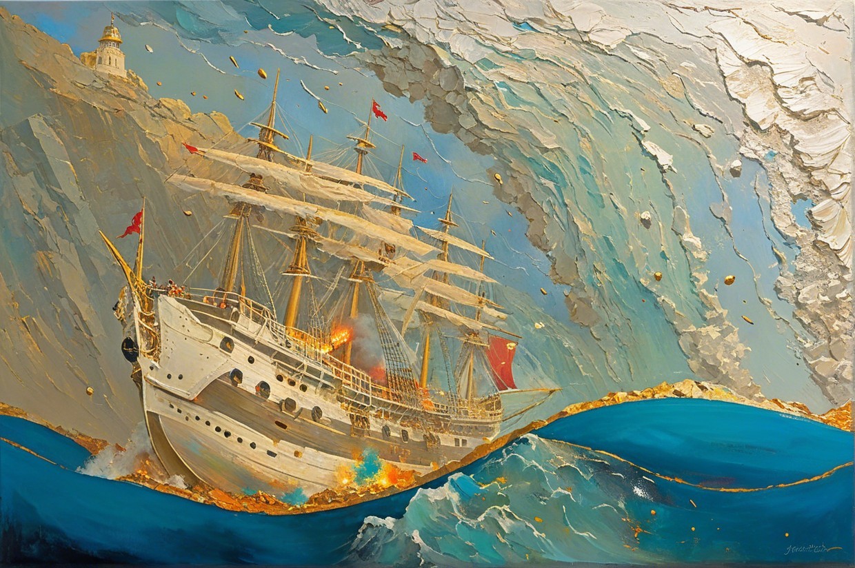 Majestic Tall Ship Navigating Turbulent Ocean Waves