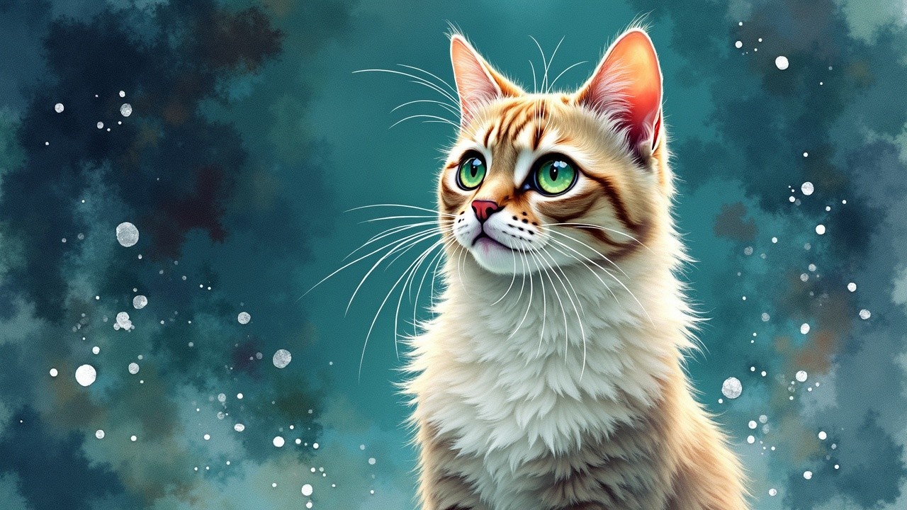 Golden Tabby Cat in Whimsical Cosmic Background
