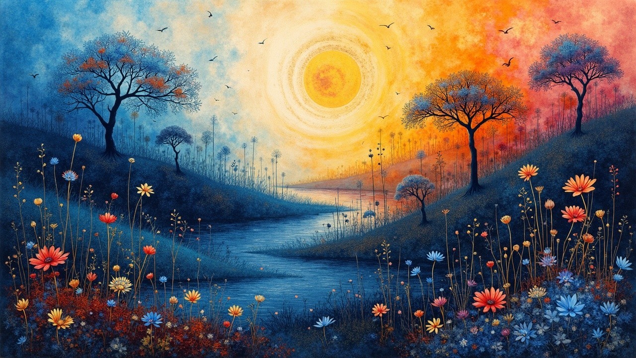 Vibrant Landscape Transitioning from Day to Dusk