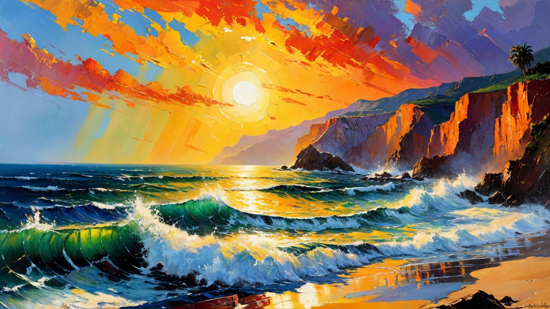 Vibrant Seascape at Sunset with Dramatic Colors
