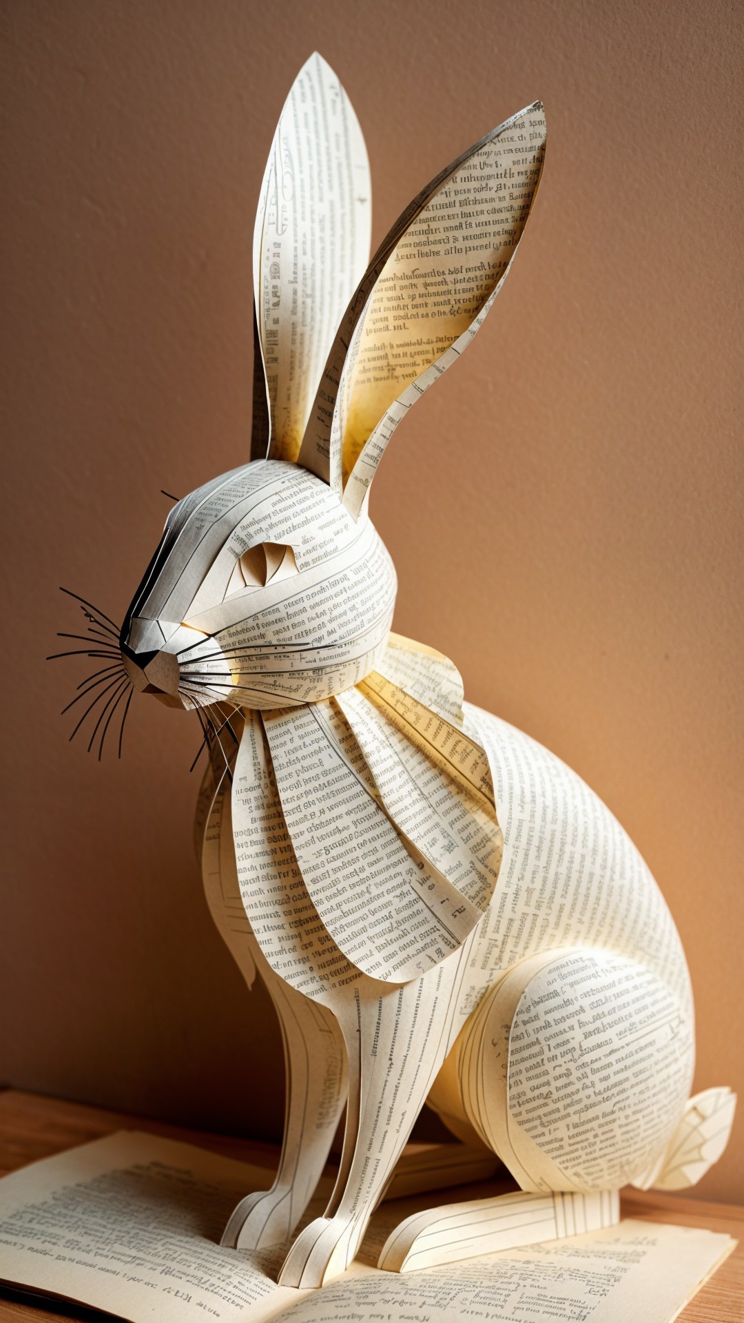 Whimsical Rabbit Sculpture from Book Pages