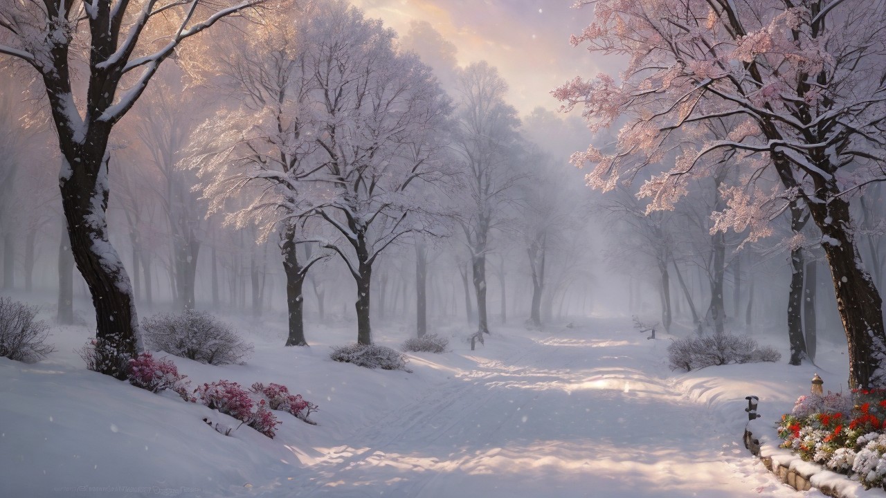 Serene Winter Landscape with Snow-Covered Trees