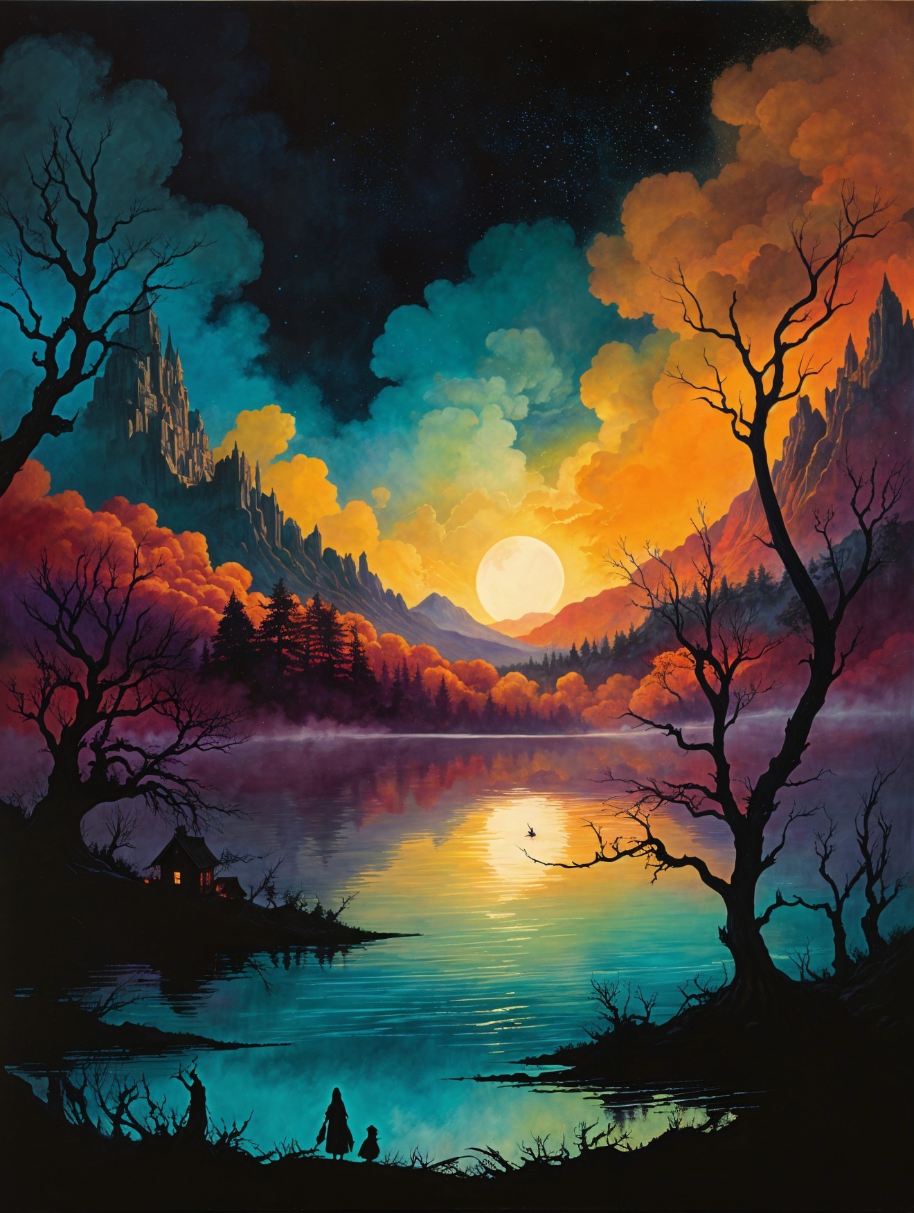 Vibrant Landscape with Lake and Dramatic Sunset